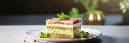 Matcha tiramisu, sweet dessert, FoodTok fashion and trend, Italian treat, fruity dessert. With Generative AI technology.の素材