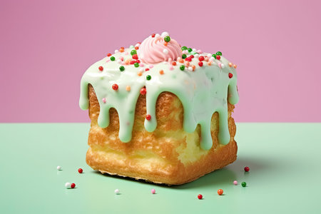 Croissant in the shape of a cube is poured with cream. trending. With Generative AI technology.の素材