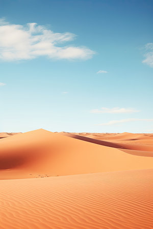 Vertical panorama, vertorama of a bright hot desert. With Generative AI technology.の素材