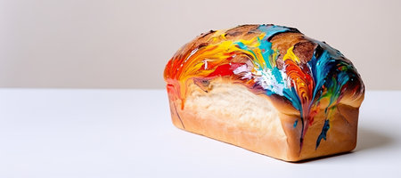 The baguette is painted with edible paints, a homemade work of art. Generative AI technology.の素材