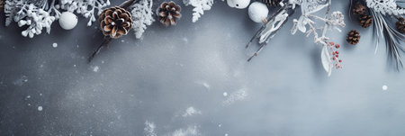 Winter magical background for lettering, magical snow-covered snowflakes, empty space. With Generative AI technology.の素材