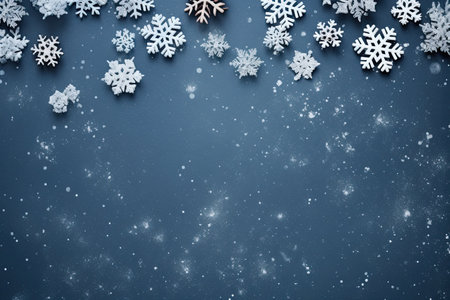 Winter magical background for lettering, magical snow-covered snowflakes, empty space. With Generative AI technology.の素材