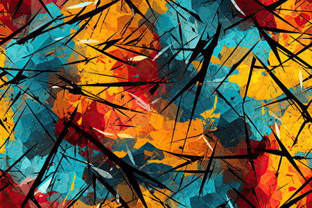 A pattern of one of the trends for fabric patterns for next year. Drops of paint, traces of accidental brush movements, or marker strokes. Blue and orange. With Generative AI technology.の素材