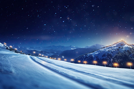 Italian tradition of skiing at midnight on Christmas Day. Midnight skiing. With Generative AI technology.の素材