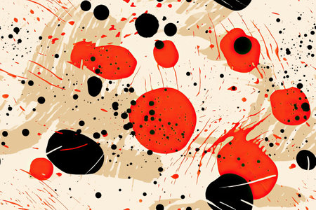 A pattern of one of the trends for fabric patterns for next year. Drops of paint, traces of accidental brush movements, or marker strokes. Beige and ocher. With Generative AI technology.の素材