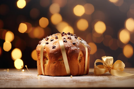 Italian sweet panettone cupcake with empty space. Tradition on the eve of Christmas holiday. With Generative AI technology.の素材