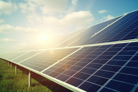 Renewable energy sources: solar panels and other types of clean energy. With Generative AI technology.の素材