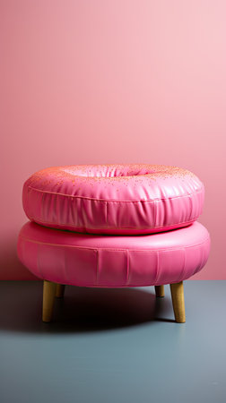 Artificial food decor, unusual donut sofa, bright and unusual. Pink and blue colors. With Generative AI technology.の素材
