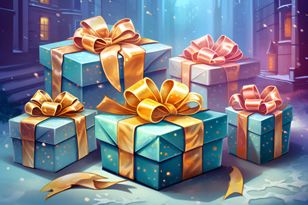 A set of gifts in New Year's packaging, festive mood. With Generative AI technology.の素材