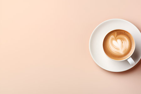 Cappuccino on a beige background, aesthetically pleasing with space for design. With Generative AI technology.の素材