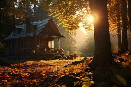 Country house, picturesque, real moments for relaxation, rustic style of connecting with nature. With Generative AI technology.の素材