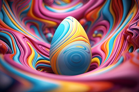 Unusual design for Easter using acidic colors, surreal reality. Pink background. With Generative AI technology.の素材