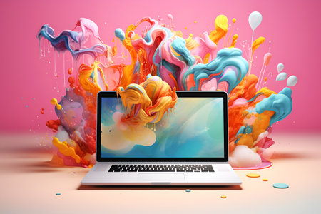 Surreal background for Safer Internet Day. Banner on a colorful background. With Generative AI technology.の素材