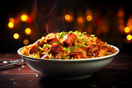 Jambalaya and Mardi Gras traditional food. With Generative AI technology.の素材
