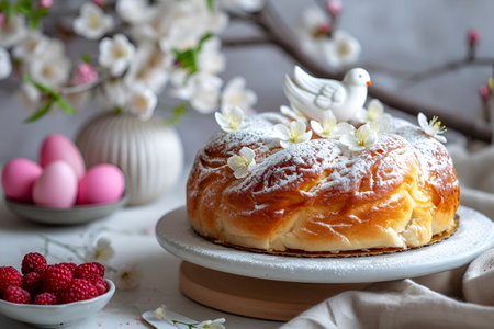 Traditional Easter cake tres leches cake with three types of milk. With Generative AI technology.の素材