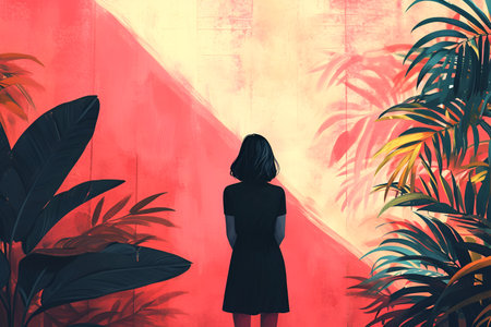 Illustration in flat style solo trip, shows the epidemic of loneliness. With Generative AI technology.の素材