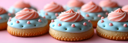 Cookies decorated with icing in a vintage quilt pattern in shades of blue and white. With Generative AI technology.の素材