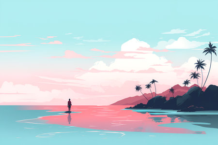 Illustration in flat style solo trip, shows the epidemic of loneliness. With Generative AI technology.の素材