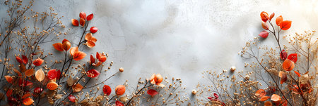 Flowers in muted, earthy tones, creating a feeling of calm and elegance and minimalism. Gray background. With Generative AI technology.の素材