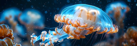 Banner and cover in the trendy jellyfish aesthetic style. With Generative AI technology.の素材