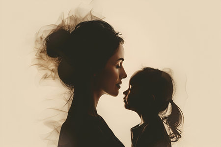 Mother's Day card with drawn outlines of mother and child, suitable for design and advertising. With Generative AI technology.の素材