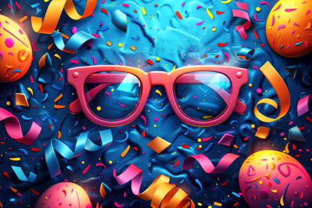 Merry Easter card. Bright and cheerful congratulations. Confetti background. With Generative AI technology.の素材