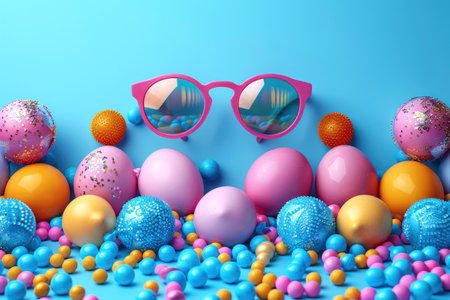 Spring and summer background with bright and cheerful attributes. Concepts of April Fool's Day or April Fool's Day. With Generative AI technology.の素材