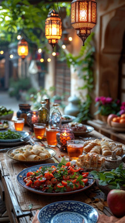 Celebrating the end of Ramadan and the holiday of breaking the fast in Islam. With Generative AI technology.の素材