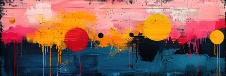 Abstract banner background of the maximalism design trend of the year in bright color on a colored background. Strokes of paint. With Generative AI technology.の素材