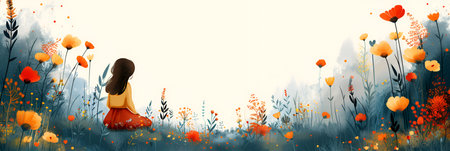 Mother's Day card with drawn outlines of mother and child, suitable for design and advertising. Banner. With Generative AI technology.の素材