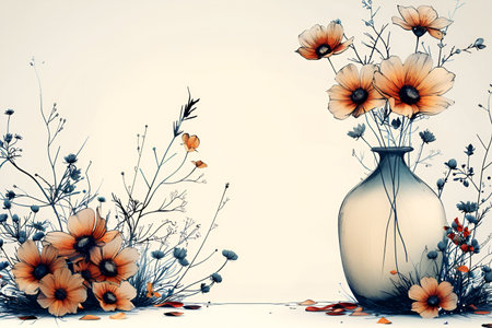 A drawn card for Mother's Day with flowers and a gift box on a white background is very delicate and suitable for design. With Generative AI technology.の素材