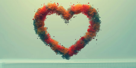 Heart-shaped cloud made of colorful smoke on serene background, suitable for themes of love and dreaminess. World Blood Donor Day. With Generative AI technology.の素材