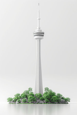 CN Tower with surrounding greenery against a minimalist background. Canada Day. With Generative AI technology.の素材