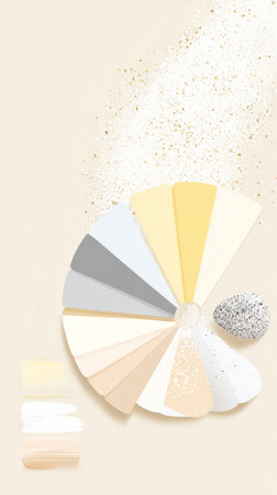 Elegant neutral tone palette with gold and speckled stone for interior design inspiration.の素材