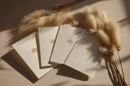 Elegant minimalist wedding invitations with botanical design and pampas grass.の素材
