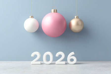 2026 new year decoration with pink, white, and gold ornaments.の素材
