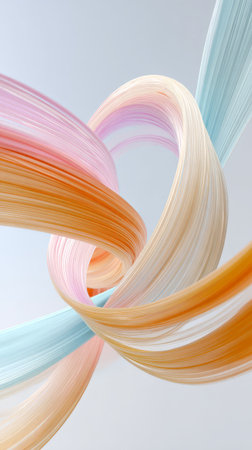 Abstract colorful twisting patterns in motion against soft gray background.の素材