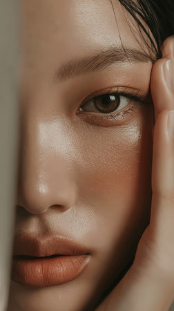 Close-up portrait of young asian female with natural beauty and refined features.の素材
