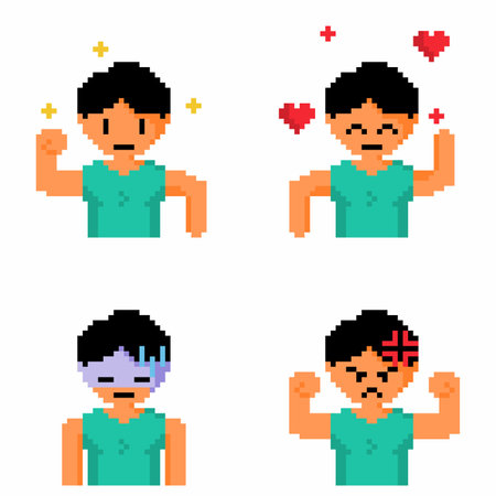 Set of emotional people, in pixelated designのイラスト素材