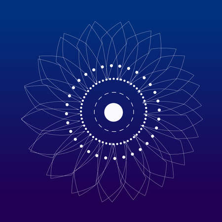 White Sunflower in minimal vector line design, with blue gradient backgroundのイラスト素材
