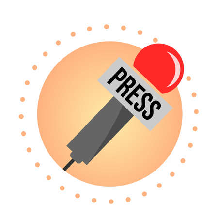 Press Reporter Microphone with orange mograph circle illustrationsのイラスト素材