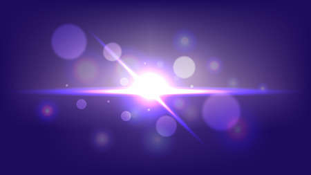 Illustration pour Flare of Purple Light Flares with bokeh particles, in starry night - image libre de droit