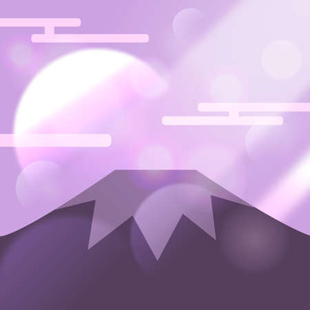 Sakura pink background of Japanese mountain with blurring moon and cloudのイラスト素材