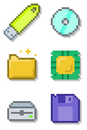 Assorted Illustrations of Pixelated Icons, Technology Storageのイラスト素材