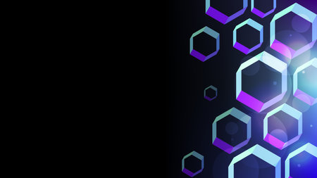 Glowing Hexagonal Polygon Side Backdrop, With Bokeh Light, Blue