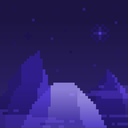 Crystal Canyon at Night Background, Pixelated Artworkのイラスト素材
