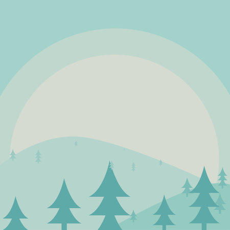 Panorama View of Bluee Hills At Winter Sunshine, Illustration Flat Styleのイラスト素材