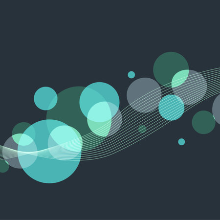 Abstract Neon Blue Colored Simple Bokeh Lights Background with Smooth Lines Wave, on Grey backgroundのイラスト素材