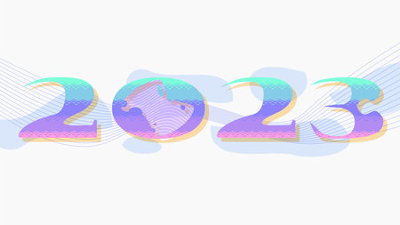 Happy new Year 2023 Abstract Text Style Typography with 8 bit Gradient and Abstract Clouds nd Lines, White Backgroundのイラスト素材