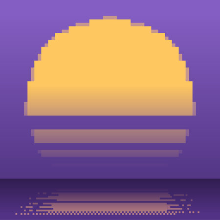 8bit Pixelated Style Sunset At Twilight with Light Reflection at Oceanのイラスト素材